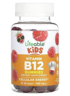 Lifeable,儿童维生素 B12 软糖，天然草莓味，500 微克，60 粒软