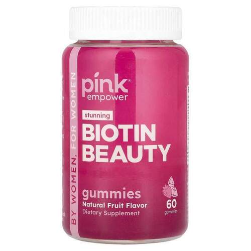 Pink,Stunning Biotin Beauty，天然水果味，60 粒软糖