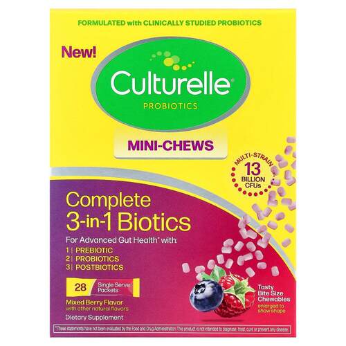 康萃乐,Complete 3-in-1 Biotics, Mini Chews, Mixed Berry, 28