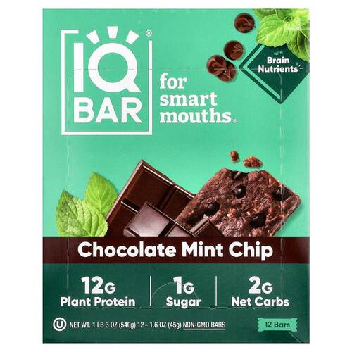 IQBAR,植物蛋白棒，巧克力薄荷碎，12 根，每根 1.6 盎司（45 克
