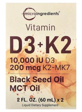 Micro Ingredients,Vitamin D3 + K2, 2 Dropper Bottles, 2 fl o