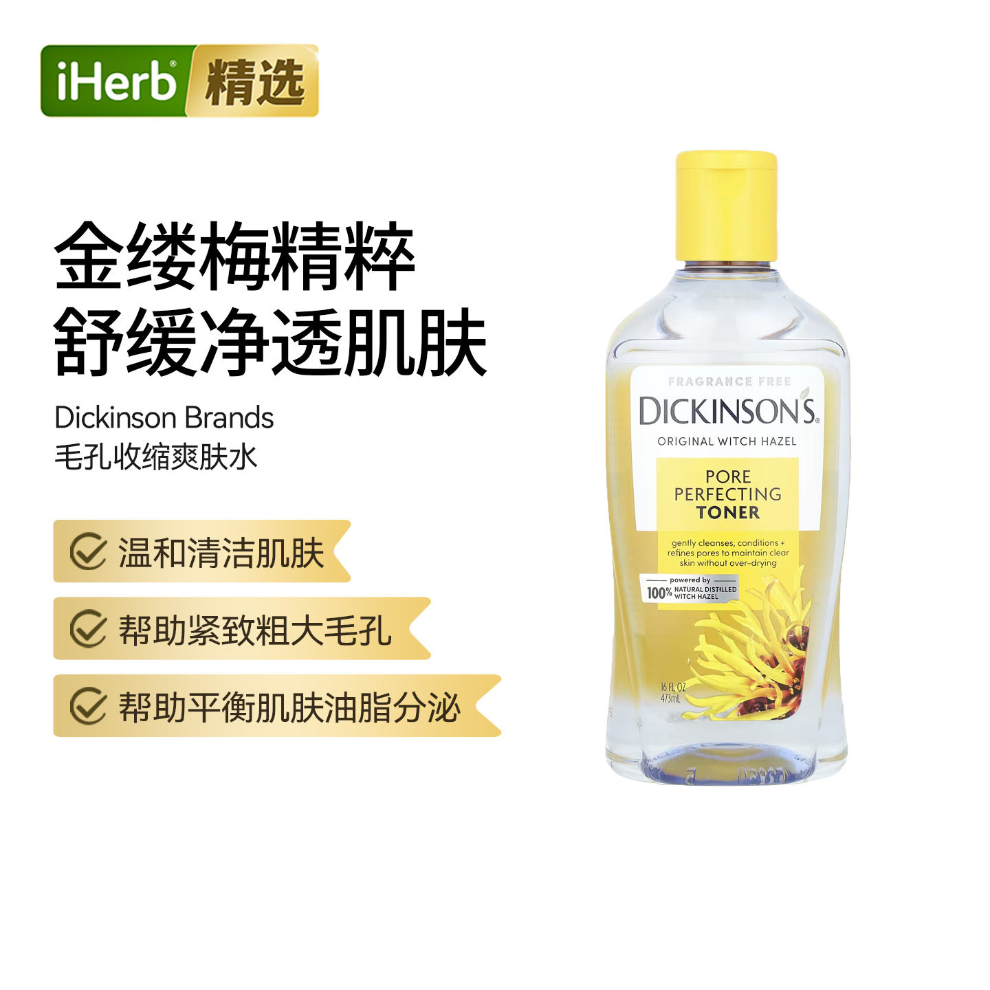Dickinson Brands原态金缕梅毛孔收缩爽肤水温和清洁肌肤