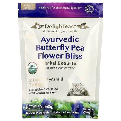 DelighTeas,Ayurvedic Butterfly Pea Flower Bliss, Herbal Beau