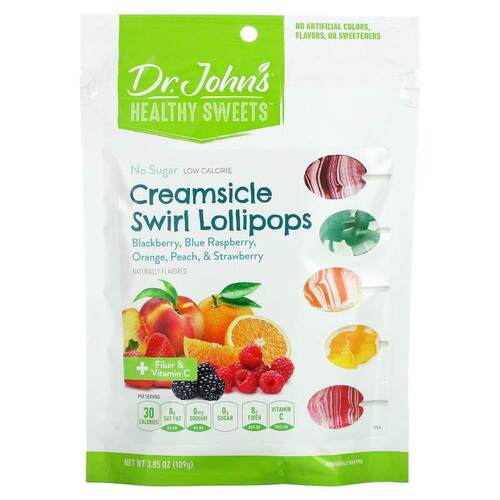 Dr. John's Healthy Sweets,奶油卷棒棒糖，含纤维和维生素 C、黑