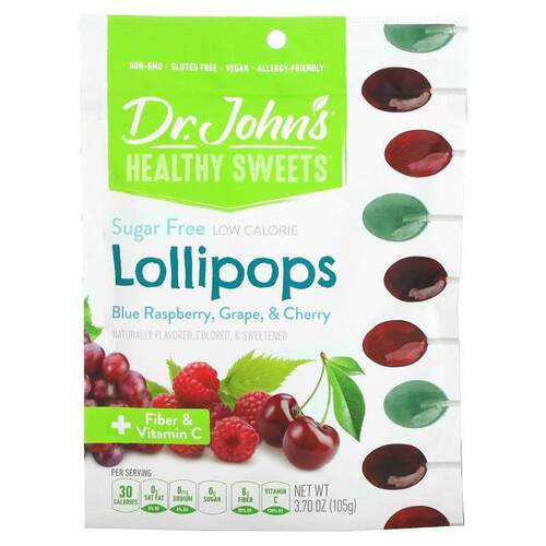 Dr. John's Healthy Sweets,棒棒糖，含纤维和维生素 C、蓝树莓、