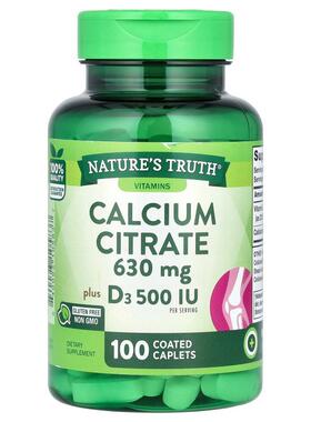 Nature's Truth,Calcium Citrate Plus D3, 100 Coated Caplets