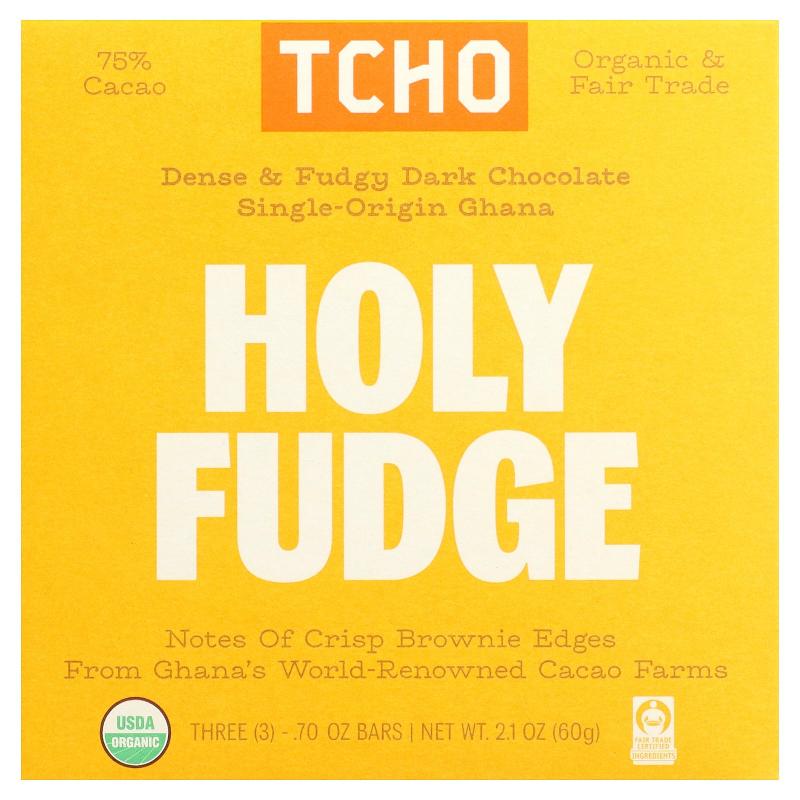 TCHO,Holy Fudge, Dark Chocolate, 75% Cacao, 3 Bars, 0.7 oz E