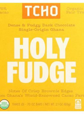 TCHO,Holy Fudge, Dark Chocolate, 75% Cacao, 3 Bars, 0.7 oz E