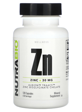 Nutrabio Labs,Zn，锌，30 毫克，120 粒胶囊