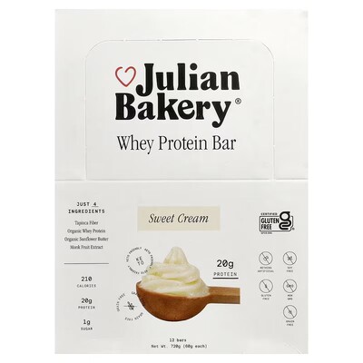 Julian Bakery, 乳清蛋白棒，香草奶油味，12 根装，每根 2.1 盎6