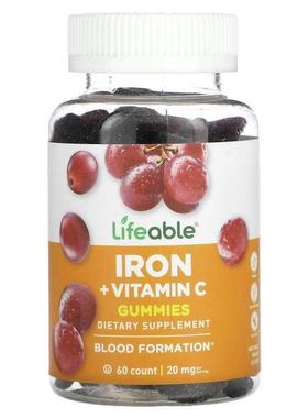 Lifeable,铁 + 维生素 C 软糖，天然葡萄味，10 毫克，60 粒软糖