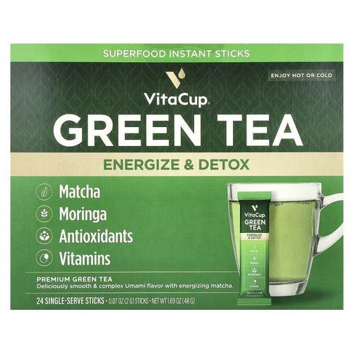 VitaCup,SuperFood 绿茶速溶棒，不加糖，24 支便携棒，每支 0.07