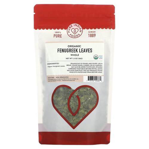 Pure Indian Foods,Organic Whole Fenugreek Leaves, 1.3 oz (36
