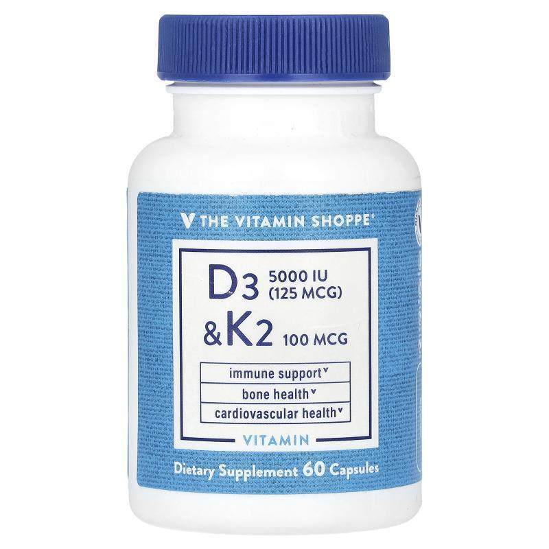 The Vitamin Shoppe,Vitamin D3 &amp; K2, 60 Capsules