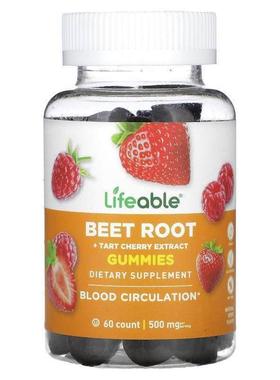 Lifeable,甜菜根+酸樱桃提取物软糖，天然浆果，250 毫克，60 粒