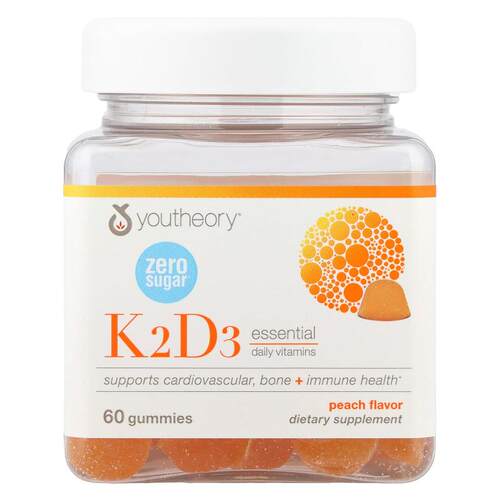 Youtheory,Vitamin K2 & D3 Gummies, Peach Flavor, 60 Gummies