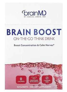 BrainMD,Brain Boost, On-The-Go Think Drink, Caffeine Free, 1