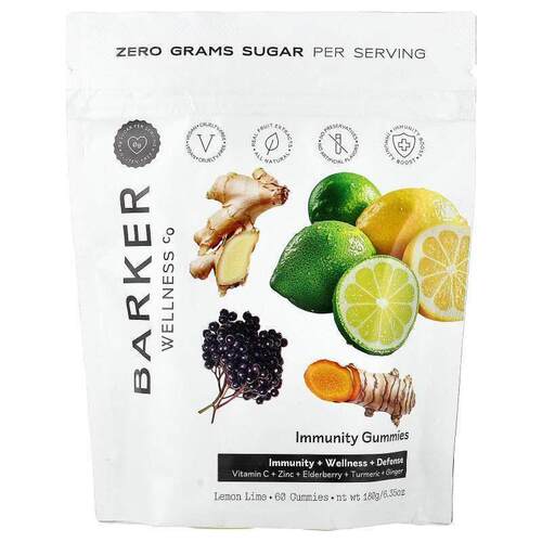 Barker Wellness Co,Immunity Gummies, Lemon Lime, 60 Gummies,