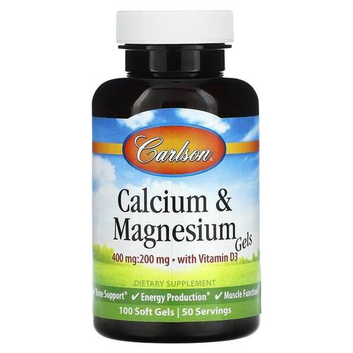 Carlson,Calcium &amp; Magnesium Gels With Vitamin D3, 10