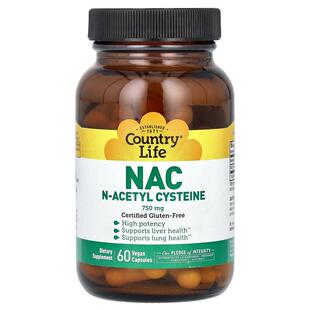 乡村生活,NAC, N-Acetyl Cysteine, 750 mg, 30 Vegan Capsules