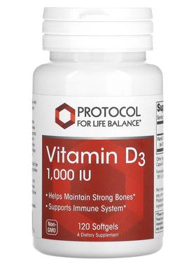 Protocol for Life Balance,维生素 D3，1000 国际单位，120 粒软