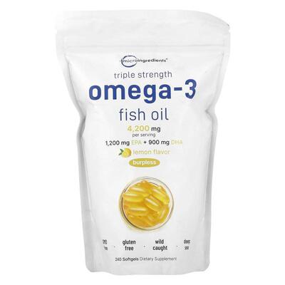 Micro Ingredients,三倍功效 Omega-3 鱼油，4200 毫克，240 粒软