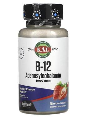 KAL,B-12 腺苷钴胺素，草莓，1,000 微克，90 片微片