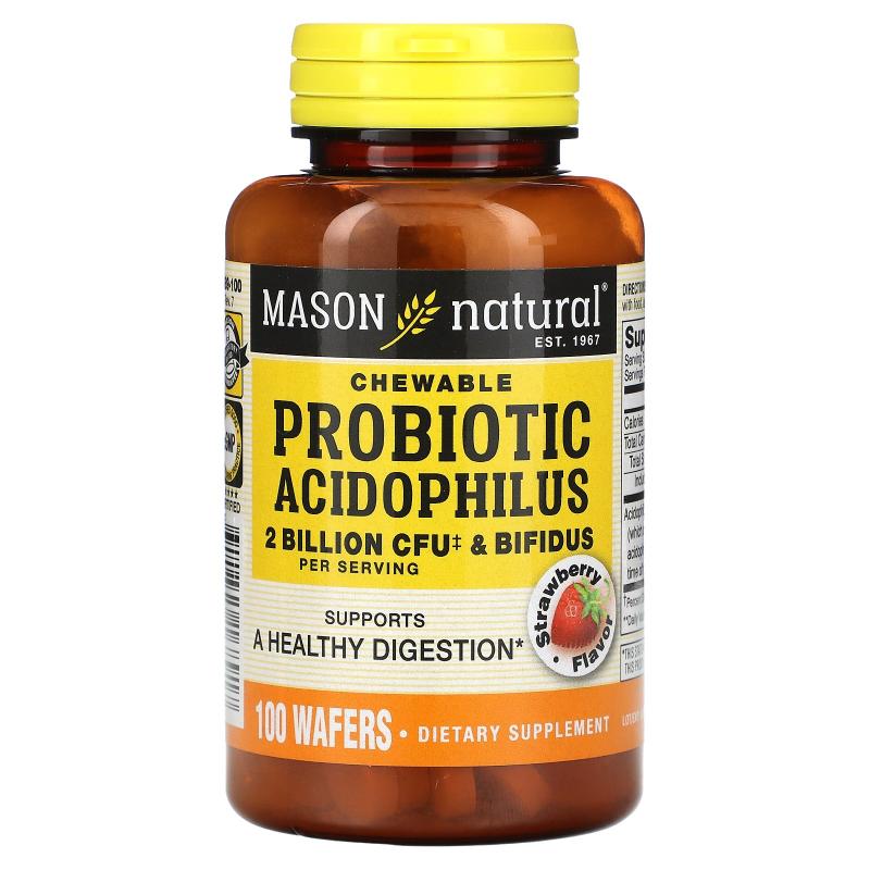 Mason Natural,Chewable Probiotic Acidophilus& Bifidus, Stra