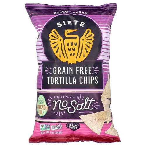 Siete,Grain Free Tortilla Chips, Simply No Salt, 5 oz (142 g