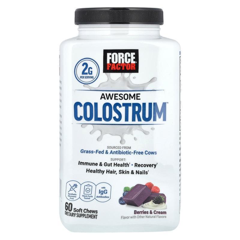Force Factor,Awesome Colostrum™，浆果和奶油味，60 片软咀嚼片