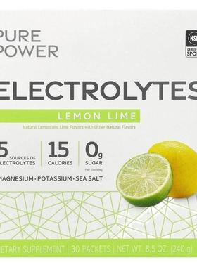 Mercola博士,Pure Power, Electrolytes, Lemon Lime , 30 Packet