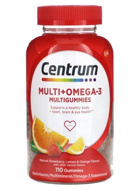 Multi+Omega-3多维生素软糖天然草莓柠檬和橙味110 粒