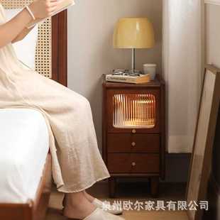 北欧中古实木床头柜家用小户型客厅沙发抽屉柜卧室超窄收纳床边柜
