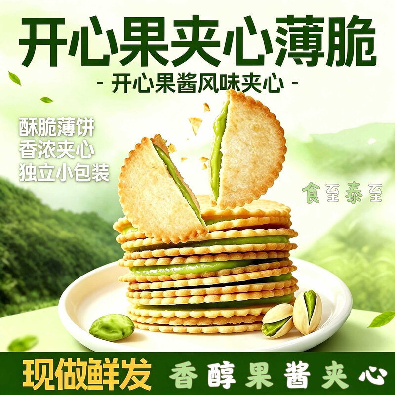 开心果酱夹心饼干花生酱薄脆零食休闲小吃食品网红马铃薯薄饼解馋