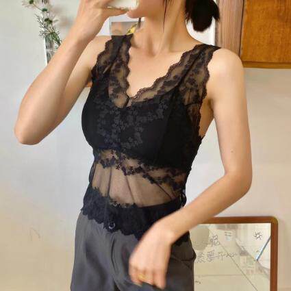 蕾丝美背内衣带胸垫中长款百搭抹胸宽肩打底背心裹胸内搭-2256