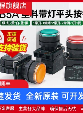 施耐德电气LED带灯按钮照明开关XB5AW33B1C 绿色红白黄蓝220V24V