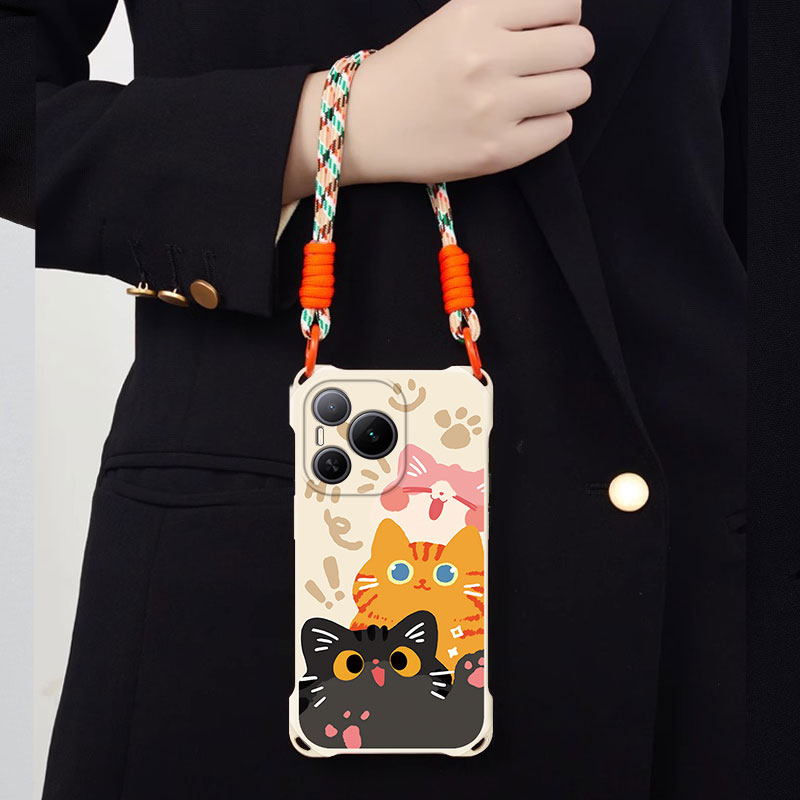 四角挂绳适用荣耀POWER手机壳新款高级honor三只小猫GTPro全包畅玩60简约50小众ins风好看斜挎硅胶支架保护套