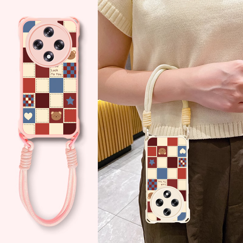 四角挂绳适用OPPOA5手机壳A3新款2高级感1Pro彩色爱心97创意96支架Ins风93可爱78全包72防摔58硅胶57保护套