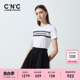 新品 CNC女装 t恤女条纹拼接轻奢上衣 字母品牌logo刺绣短袖 2024夏装