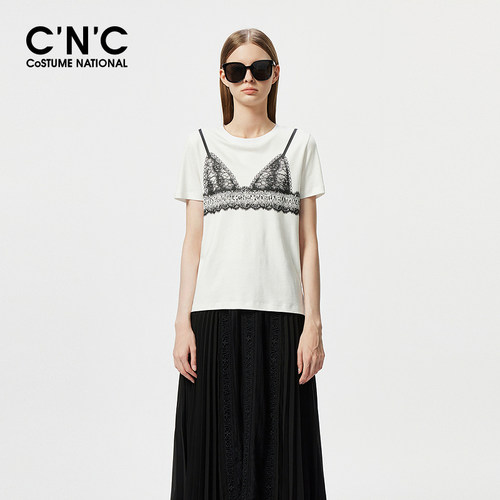 CNC女装抹胸拼接假两件短袖T恤