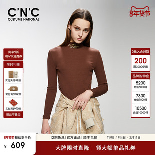 【大牌直降】CNC女装秋冬字母刺绣半高领针织衫女长袖T恤内搭打底