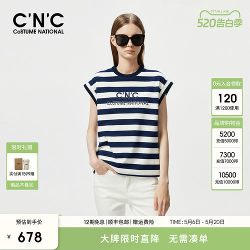 CNC女装法式设计感条纹小飞袖T恤女夏季新款通勤小众内搭短袖
