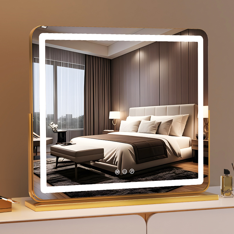 化妆镜带灯led化妆台镜智能触控家用方形大号卧室旋转补光镜子ins