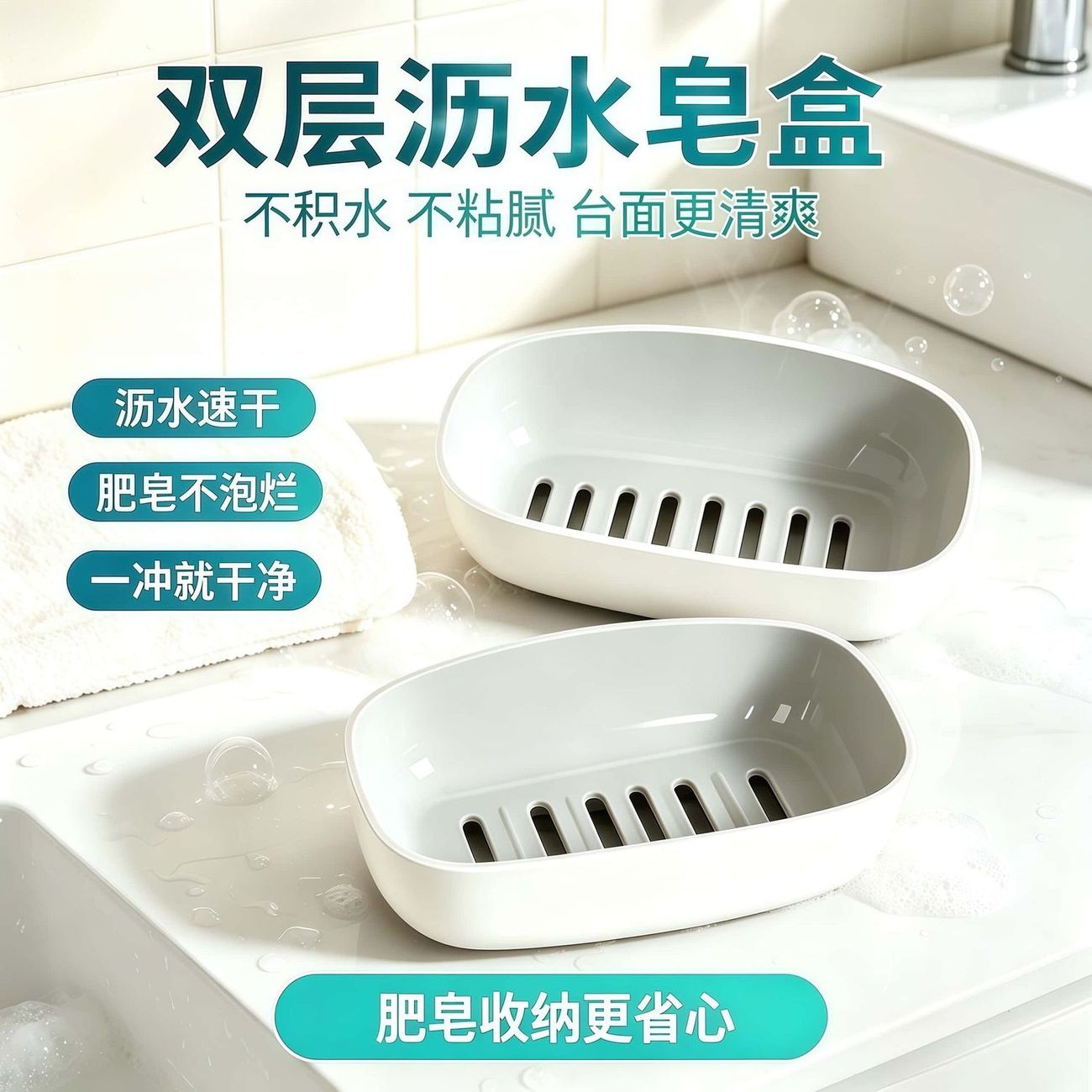 家用卫生间双层沥水大号香皂盒