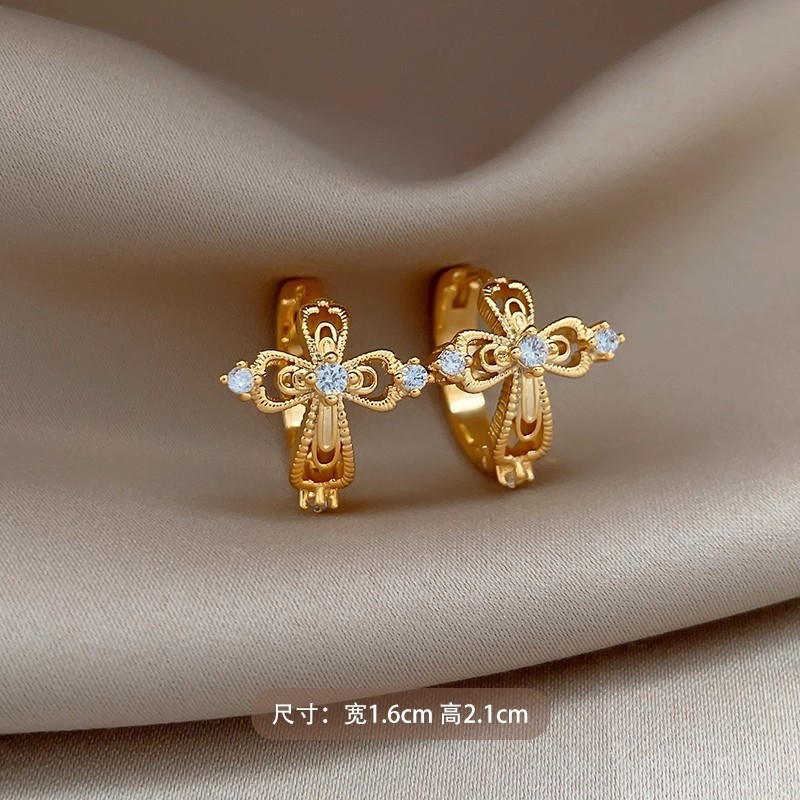 宫廷风金色十字架定制款耳环女