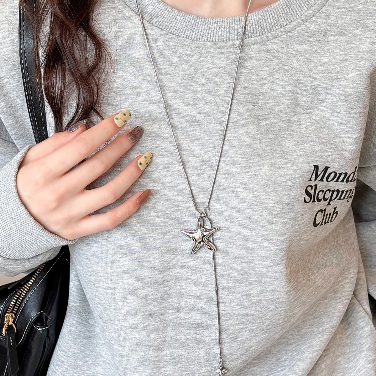 韩系银色星星吊坠项链女轻奢