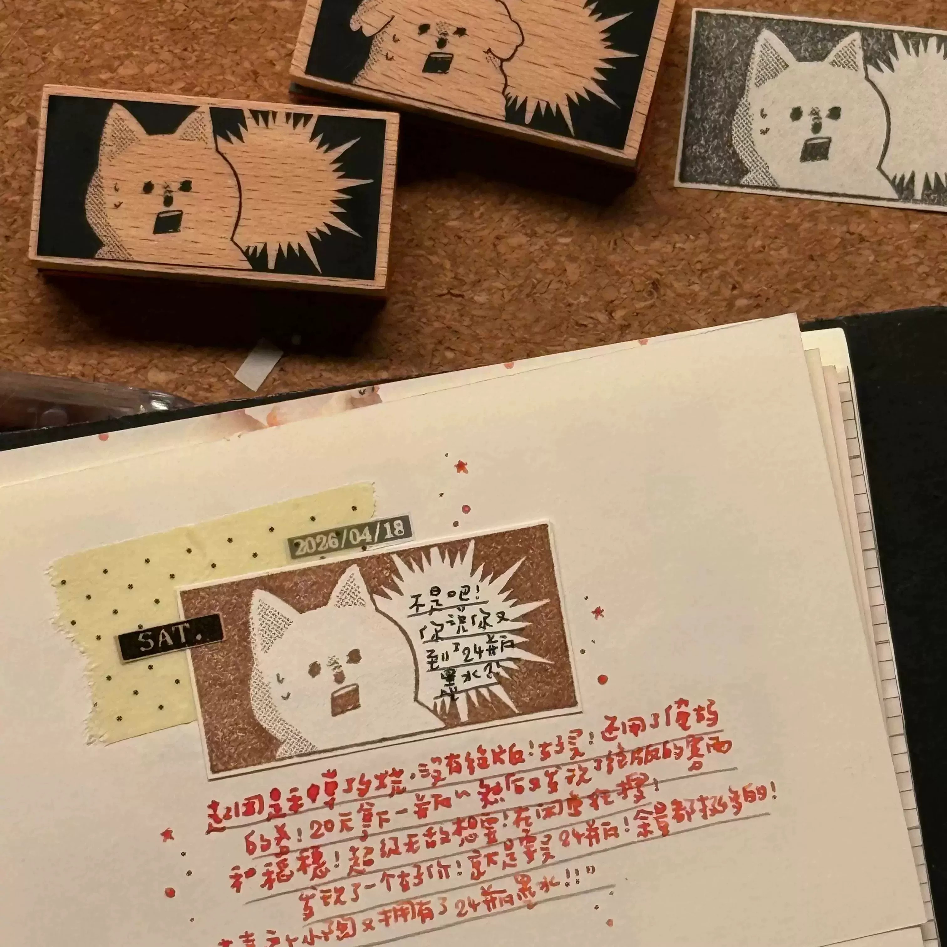 小狗震惊对话框木质印章创意可爱卡通手账diy拼贴素材装饰图章