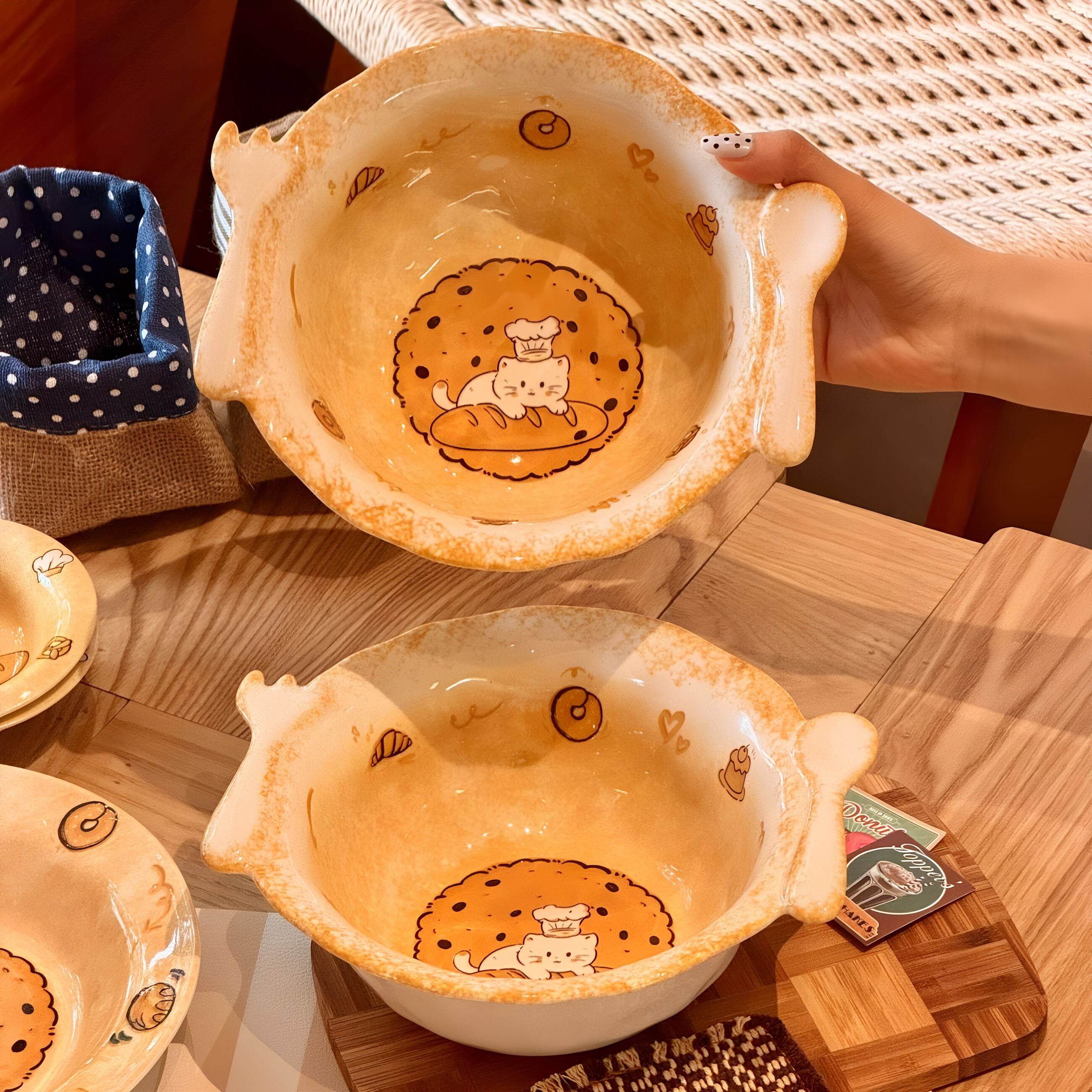 猫咪可爱陶瓷碗家用2026新款一人食碗碟餐具漂亮饭碗汤碗盘子套装