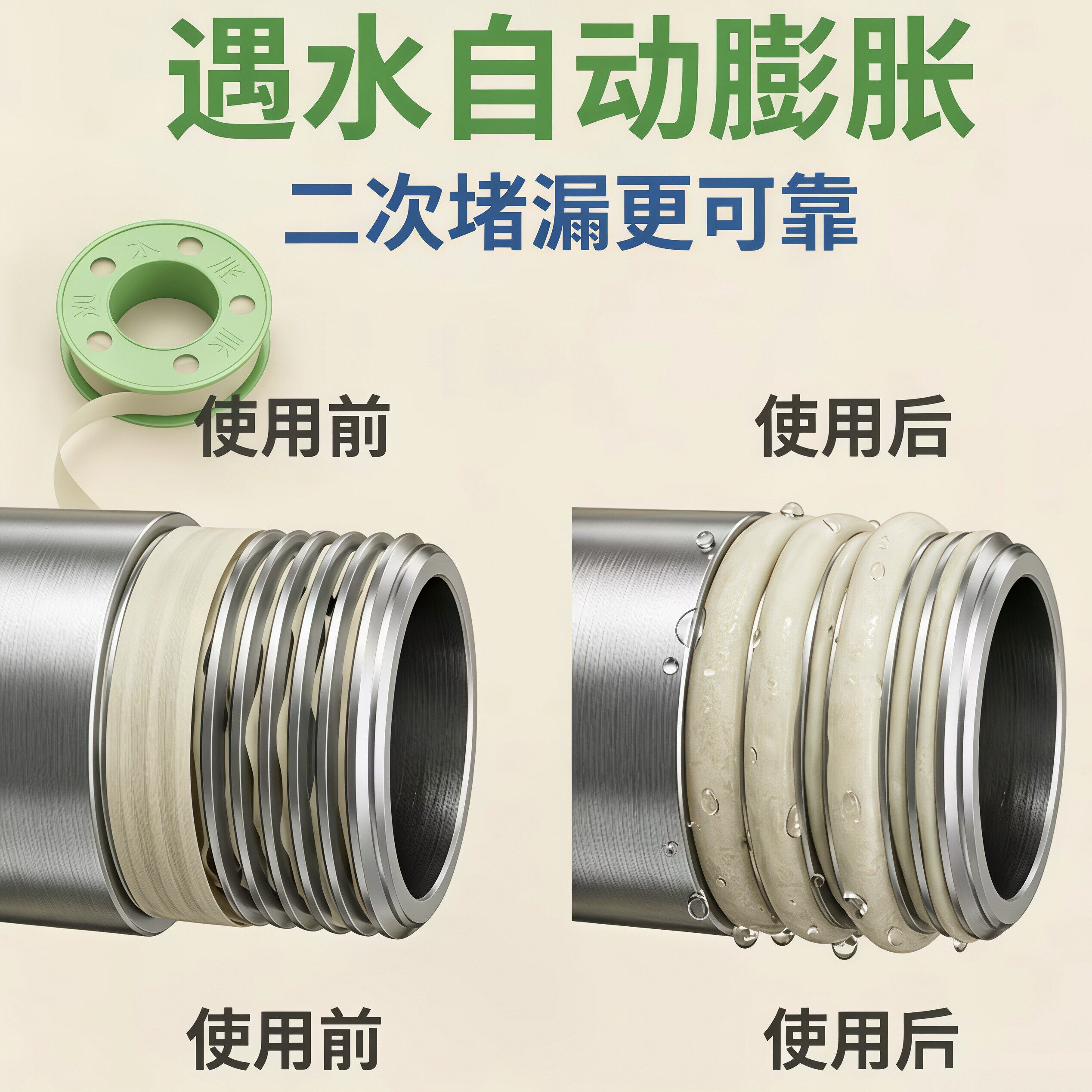新型膨胀生料带遇水膨胀防水防漏水龙头角阀自动补漏水暖密封胶带