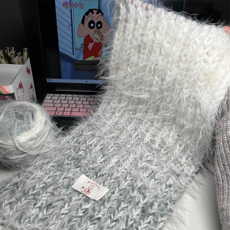围巾毛线手工diy渐变灰羽手织围脖编织材料包创意礼物冬季送女友